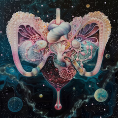 abstract image of the organs of the female reproductive system with a surrealistic style. women's health and feminism. AI generated