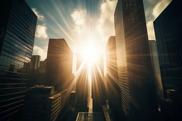 Deurstickers Sunlight shinning in between downtown city tall buildings © blvdone