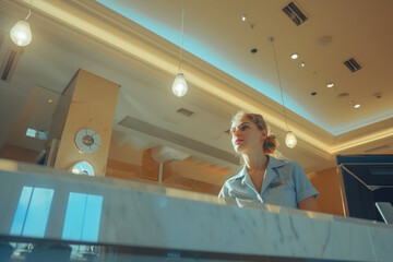 Fototapeta premium Elegant Hotel Staff Member at Reception Desk