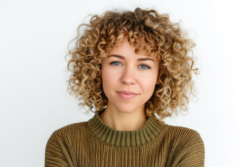 Satisfied Expression: Curly-Haired Beauty