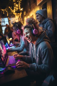 A group of friends hosting a LAN party, connecting their computers for a night of multiplayer gaming