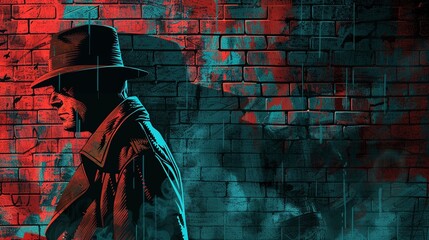 Produce a dynamic side view illustration for a detective story book cover Capture the intrigue and mystery of a detective on a mission