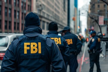 FBI agents walking on city street for a raid - obrazy, fototapety, plakaty