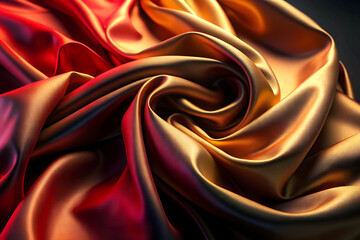 Colorful silk fabric with a black background. Abstract cloth simulation, Swirling fabric