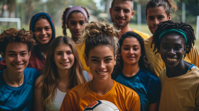 sports team composed of players of diverse abilities, genders, and backgrounds, showcasing the importance of inclusivity and equal opportunities in sports.