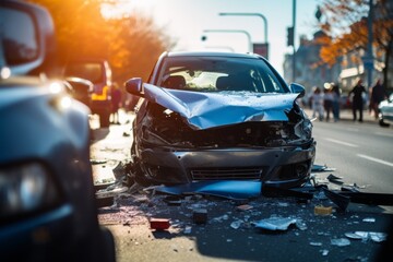 Suv collides with another vehicle in dangerous car crash on road, copy space for text placement - obrazy, fototapety, plakaty