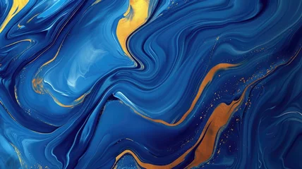 Fotobehang The abstract picture of the two colours between blue and yellow colour that has been mixed with each other in the form of the ink or liquid to become beautifully view of this abstract picture. AIGX01. © Summit Art Creations