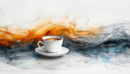 Dynamic Abstract Background, White Cup of Tea with Orange Splash