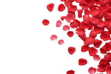 Top view Red rose petals on transparent background 