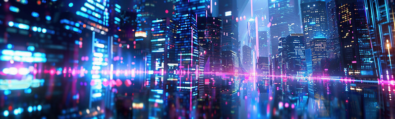 Ultra modern city with 3D holograms, data and connectivity concept.