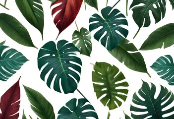 Creative layout made of colorful tropical leaves on white background. Minimal summer exotic concept with copy space. Border arrangement.