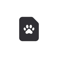 Document icon. Medical card. Paw icon. Medical animal card. Medical record. Medical diagnosis. Profile icon. Identification card. Id card. Wild animal. Veterinary clinic.  File icon. Animals notes.