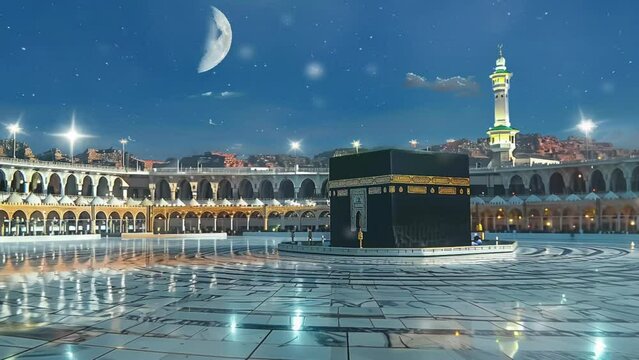 The Kaaba with clear sky. seamless looping time-lapse video background