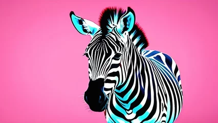 Tuinposter portrait of a zebra on a pink background © екатерина лагунова