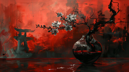 An arboreal dendrobium ikebana in a lounge glass jar - obrazy, fototapety, plakaty