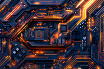 Abstract tech background with circuitry and processors, emphasizing the complexity and innovation of computing hardware - obrazy, fototapety, plakaty