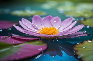 Crystal Clear Water Drop Resting on Autumn Leaves With Reflective Surface