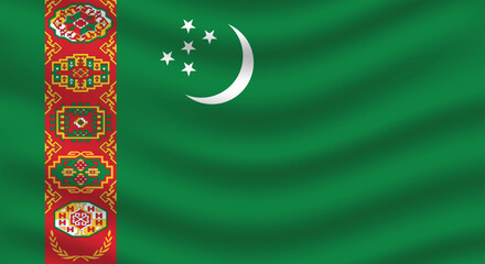 Flat Illustration of the Turkmenistan national flag. Turkmenistan flag design. Turkmenistan wave flag.
