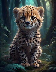 Realistic Artwork of a Cheetah Cub in the Forest Habitat