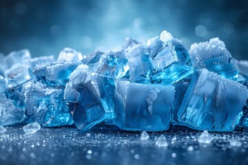Pile of Ice Cubes on Table - obrazy, fototapety, plakaty