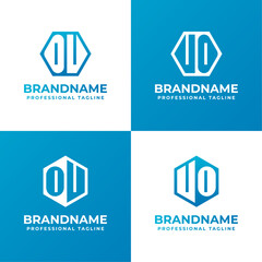 Letters OU or OV and UO or VO Hexagon Logo Set, suitable for business with OU, OV, UO, or VO initials