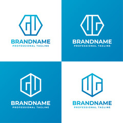 Letters GU or GV and UG or VG Hexagon Logo Set, suitable for business with GU, GV, UG, or VG initials
