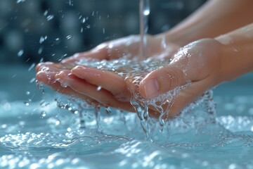 Fototapeta premium Hands catching streaming water with an emphasis on fluid motion and the beauty of simple actions