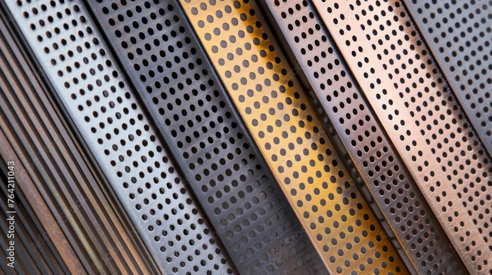 Poster abstract pattern of perforated metal panels in various colors. generative ai