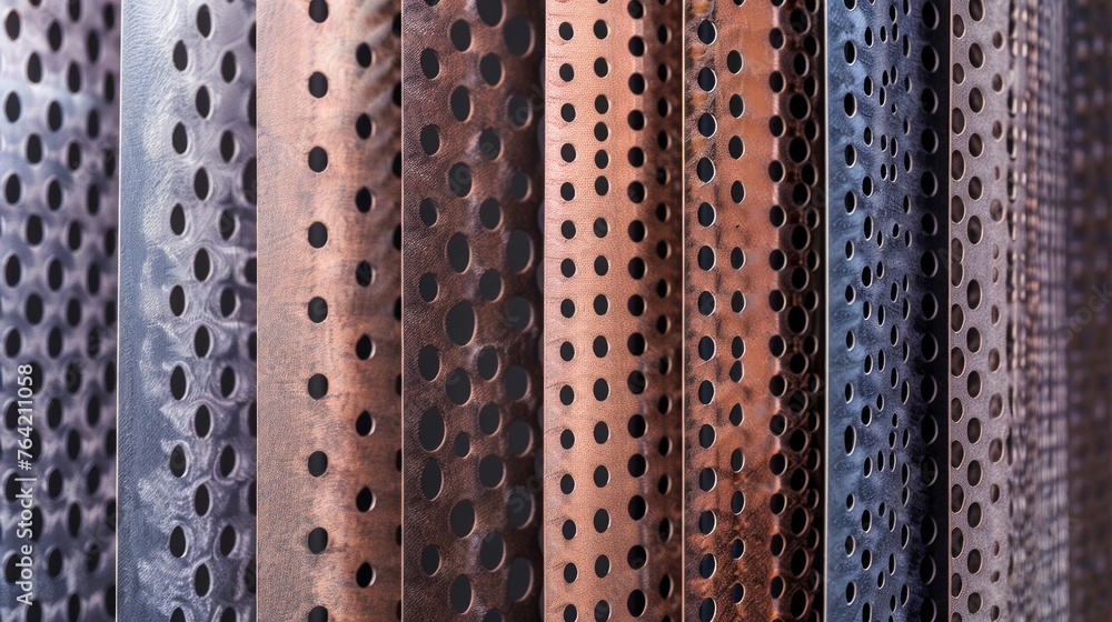Poster abstract pattern of perforated metal panels in various colors. generative ai