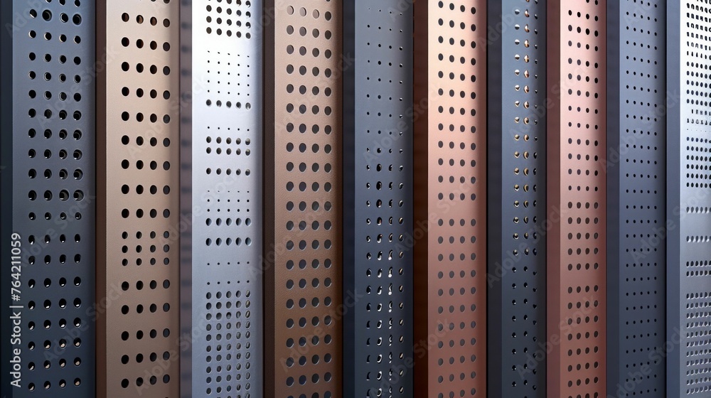 Poster abstract pattern of perforated metal panels in various colors. generative ai