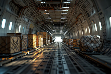 Obraz premium Cargo Hold of a Modern Airplane.