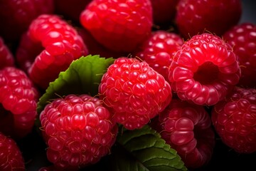 Fresh sweet red raspberries background illustrating the concept of a healthy diet and nutrition