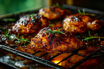 Grilled Chicken with Rosemary on Barbecue.