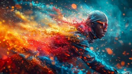 Sprinter Bursting into a Blaze of Cosmic Energy. Generative ai