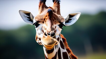 portrait of a giraffe in the savannah close up, giraffe outdoors in natural habitat