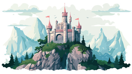 A fantasy castle surrounded by a moat - obrazy, fototapety, plakaty