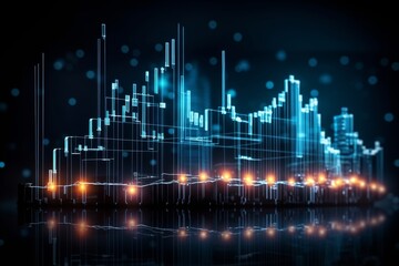 Oil and gas refinery with storage tanks, petrochemical factory, hologram price chart banner concept