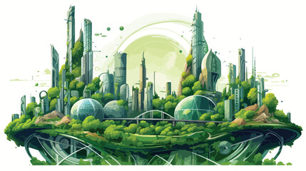 A futuristic cityscape overrun by nature with sky - obrazy, fototapety, plakaty