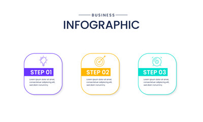 Three Steps Business Infogrpahic for Presentation with arrow and 3 options or steps.