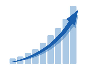 Upward stepping blue arrow. Growth Bar blue stairs step to growth success vector illustration on white. Progress way and forward achievement creative concept. Bar graph of blue bars.