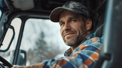 Portrait of a male truck driver - obrazy, fototapety, plakaty