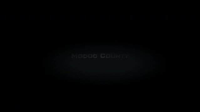 Modoc County 3D title metal text on black alpha channel background