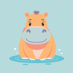 Cute hippo cartoon animal illustration vector design