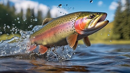 Fototapeta premium Rainbow trout jumping