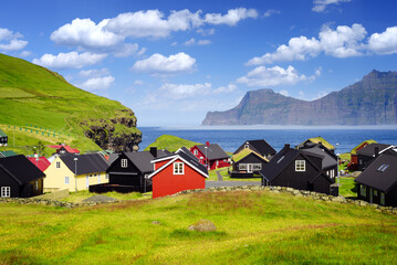 Colorful Houses in the Village of Gjogv, Eysturoy Island, Faroe Islands