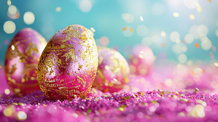 Obraz na płótnie Canvas pink golden easter eggs