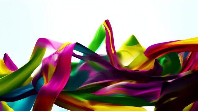 multi-colored color waves flowing and intertwining against a white background, exuding energy and dynamism