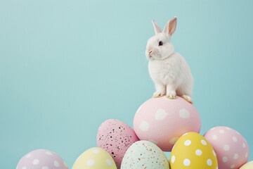 Obraz premium bunny with colorful easter eggs, copy space background