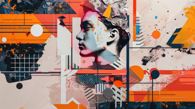 Generative AI image illustration retro Trendy paper collage composition wallpaper modern art