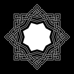 Moroccan geometric star with a new and unique seamless shape, modern Arabic shape, intersection of lines, and arabesque decoration in black and white